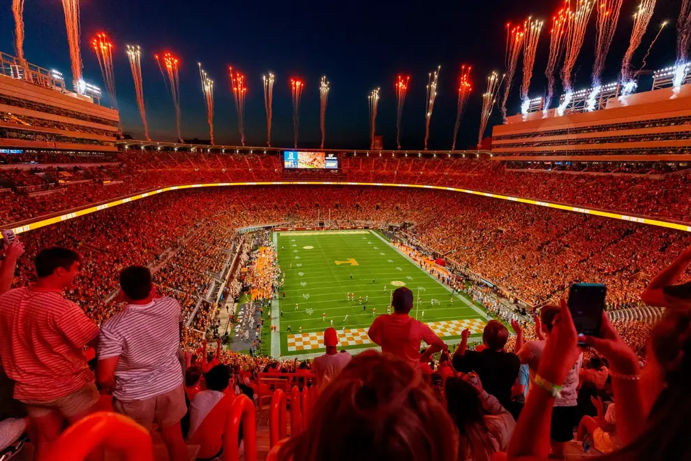 Neyland Stadium, located on the banks of the Tennessee River in Knoxville, is one of the largest stadiums in the United States.